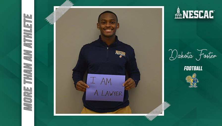 NESCAC's tweet photo. All week we are celebrating how #NESCAC student-athletes are #MoreThanAnAthlete. Dakota Foster of @BantamSports is working to become a Lawyer. #NCAAInclusion #BeyondALabel https://t.co/Rr5mlLrDMf