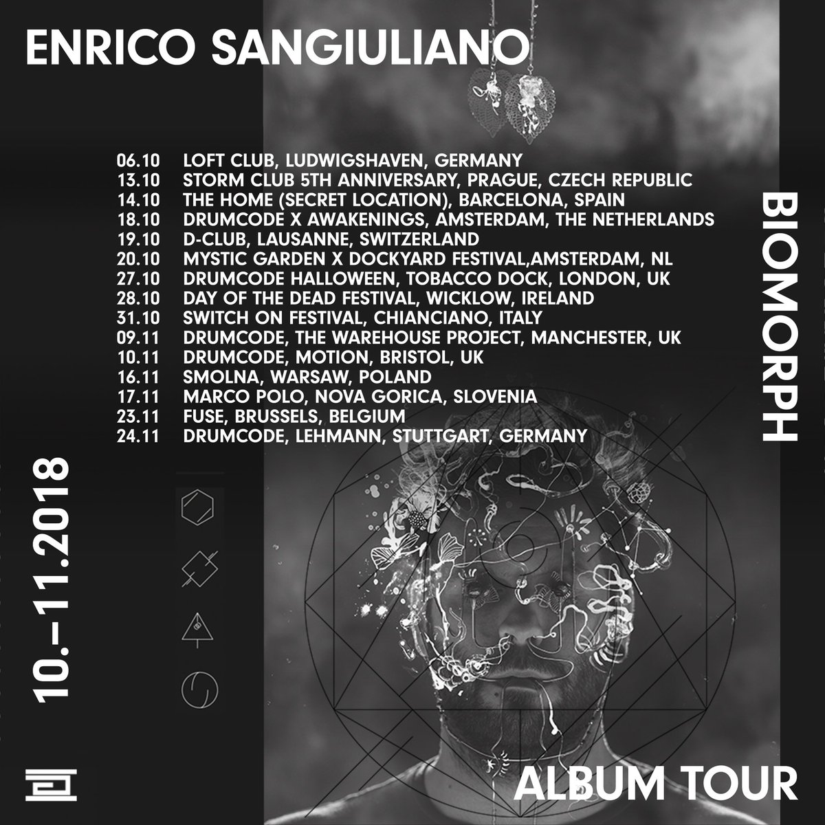 Biomorph Album Tour / Oct-Nov 2018.
Can’t think of a better schedule! 🔥 
_
#biomorph #biomorphworldtour #drumcode #enricosangiuliano #techno
