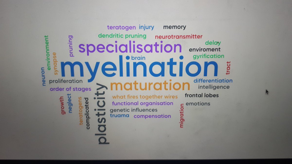 sophieadler's tweet image. Always enjoy lecturing on the UCL MSc / PG diploma in paediatric neuropsychology - here&apos;s this year group&apos;s words they assoc with #corticaldevelopment before the lecture. @DNP_ICH @UCLchildhealth
