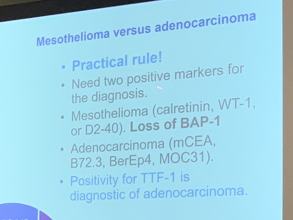 #ASCP2018 cytology course by Dr Moreira, need two positive markers at least to differentiate between mesothelioma and adenocarcinoma
