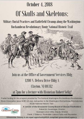 RedBankBttlfld's tweet photo. Don't forget to join us tomorrow night at 7pm for the lecture "Of Skulls and Skeletons: Military Burial Practices and Battlefield Cleanup along the Washington-Rochambeau Revolutionary Route National Historic Trail," with historian Robert Selig! https://t.co/paTSqrKqjx