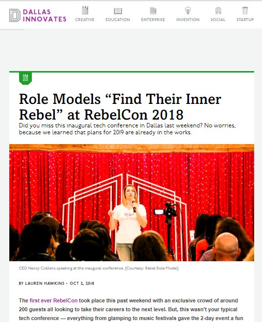 RebelRoleModel's tweet photo. Thanks to our friends at @dallasinnovates for a poignant account of #RebelCON2018 !! https://t.co/HfCha7Fciv
And did you notice the hype for #rebelcon2019 and our tour?!?
#rebelonamission #braceyourselffor2019 #rebelrolemodel https://t.co/DsMvM2qUM0