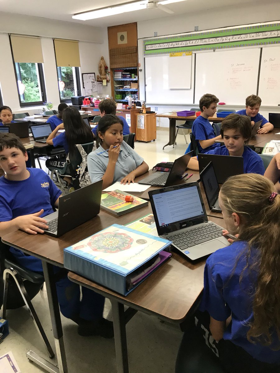 kabfive's tweet photo. Seton’s 7th graders researching St Jerome and St Paul. @Seton_ShrubOak @Sara_Shea72 @ArchNY_Schools @Mary_JaneRS https://t.co/FulKwkaorC