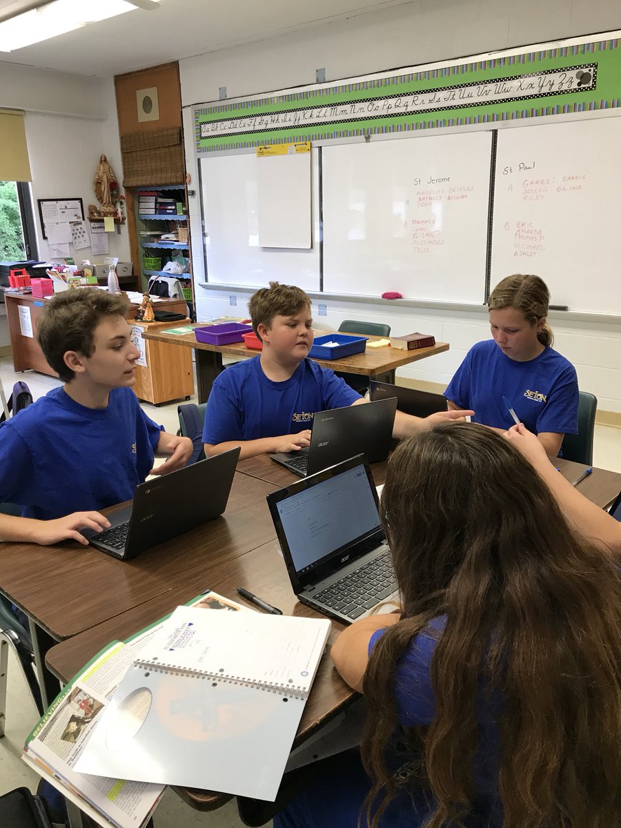 kabfive's tweet photo. Seton’s 7th graders researching St Jerome and St Paul. @Seton_ShrubOak @Sara_Shea72 @ArchNY_Schools @Mary_JaneRS https://t.co/FulKwkaorC