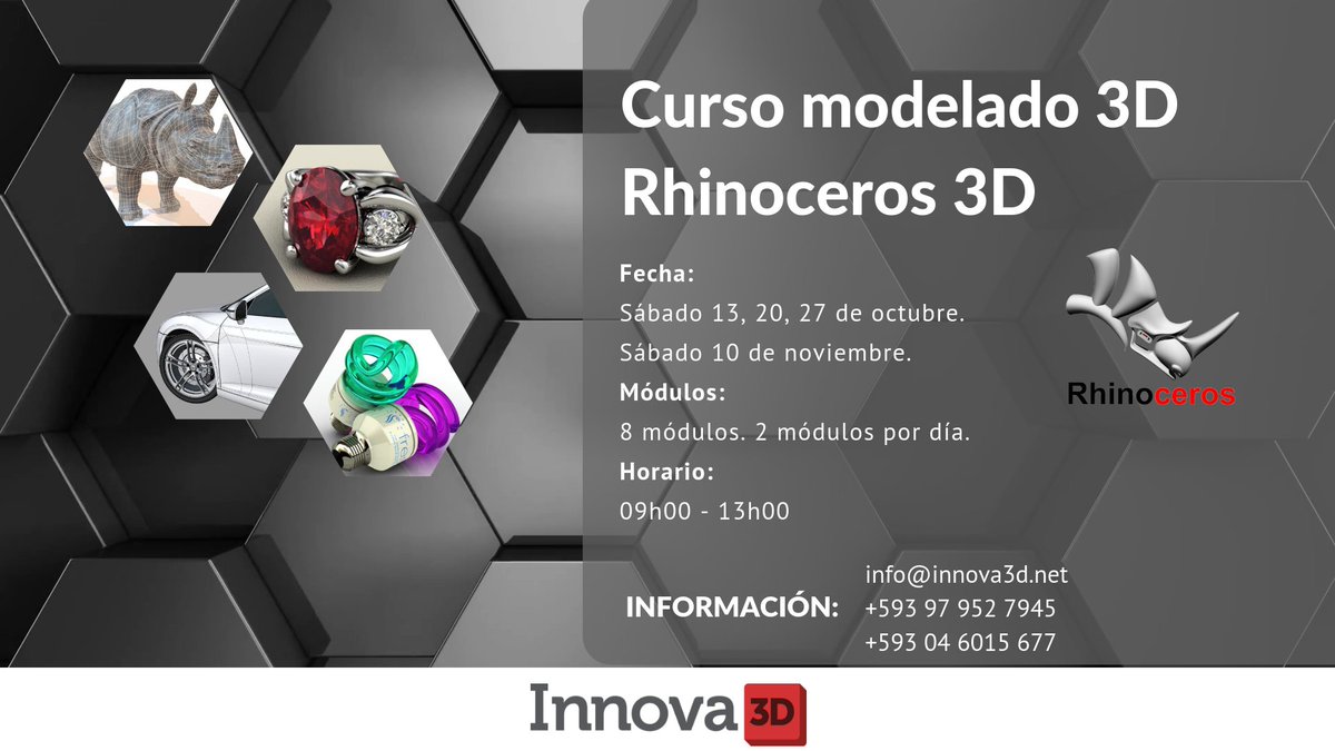 #Guayaquil | Curso de modelado 3D con Rhinoceros 3D. Este curso pretende que los estudiantes utilicen y experimenten diversas metodologías creativas de modelado tridimensional y procesos digitales tanto generativos como representativos. ¡Contáctenos!