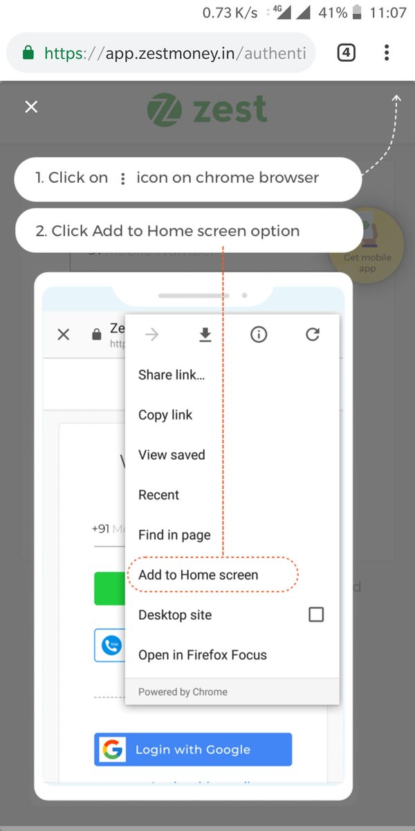 TheSheikhWasim's tweet image. @ZestMoney 
Do you have android app? Then why in browser it says add to home screen instead of playstore app! #CheckImages