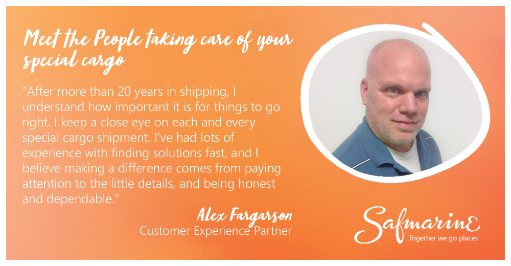 SafmarineNAM's tweet photo. Get to know our special cargo experts - Alex is ready to help find #projectcargo solutions that work for you and your unique needs. #bbam2018 #specialcargo #ShipEverything https://t.co/tyfQeC8EWU