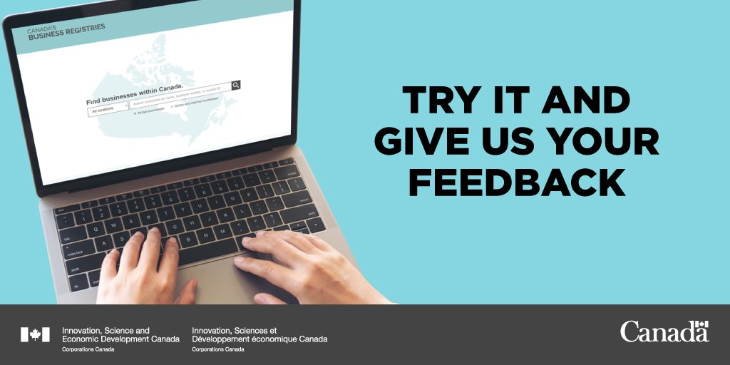 canadabusiness's tweet photo. SEARCHING for a #business within 🇨🇦? Try the beta version of Canada’s Business Registries - a FREE government service that provides information about businesses from official registry sources. https://t.co/kH52qW8JET https://t.co/c1EdXHXnrI