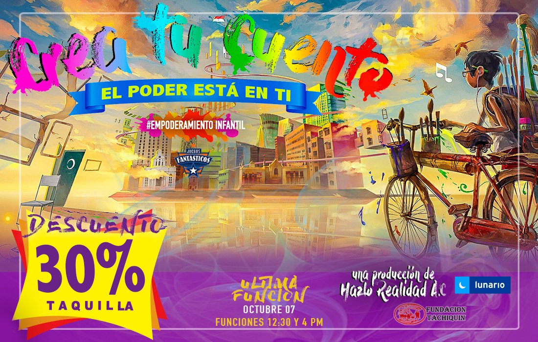 Descuento Especial en Taquilla del Teatro. Última Función en #CDMX.
Acompáñanos y vayamos por más corazones libres.
🗓 07 Oct 2018 últimas funciones 🕧 12:30pm y 4pm.
🎭 <a href="/LunarioMx/">Lunario</a>
#EmpoderamientoInfantil #CreaTuCuento #Lunario