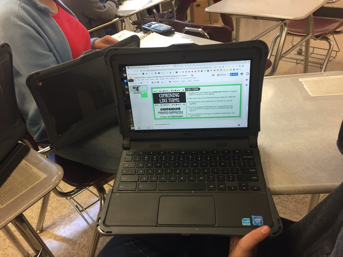 cpmiddle's tweet photo. Can you combine like terms and simplify equations? If you are creative and use Google Slides, you could in Hulett’s class! @cpmiddle #4csbcsd #squiresquad @dstrickl1 @lmh101979 https://t.co/kmydSKAkCp