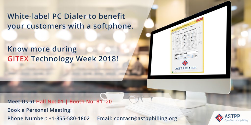 astpp_official's tweet image. White-label PC Dialer to benefit your customers with a soft phone. 
Know more during GITEX Technology Week 2018!

#Dialer #Softphone #PCDialer #BillingSolution #OpenSource #BillingSoftware #VoIP #Business #GITEX2018 #GITEXFutureStars #GITEX #TechnologyWeek