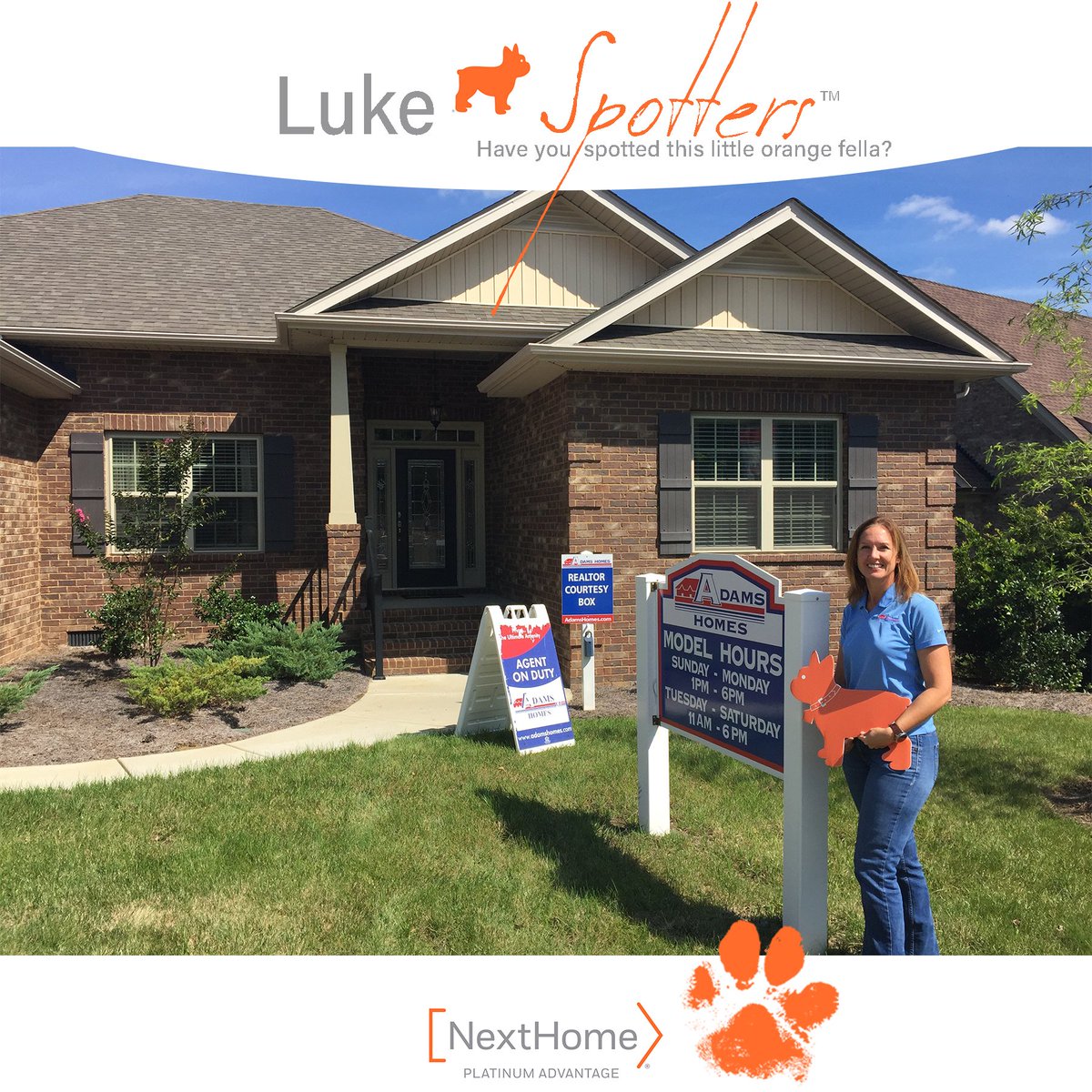 forsalecarolina's tweet photo. Hey Luke Spotters!  The little orange guy is making friends in Rock Hill today with Lenora Stoner (Adams Homes Superintendent, @Walkers Ridge).  

#WhosNext #NextHomies #NextHome #NextHomeLuke #NextHomePlatinumAdvantage #FollowTheOrangeFrenchie #PlatinumAdvantageRealty #RealE ... https://t.co/OWTyNCu92j