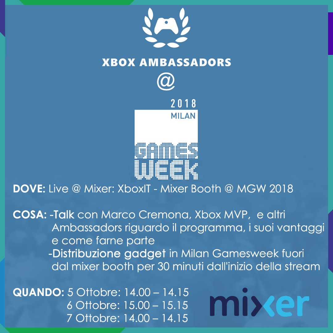 _Sanana94's tweet image. Felicissimo di rappresentare @XboxAmbassadors alla @MilanGamesWeek con @XboxItalia e @MaxTheHost. È un occasione fantastica per conoscere un programma che vi permette di aiutare altri giocatori e contribuire positivamente alla community, guadagnandoci anche giochi e gadget!