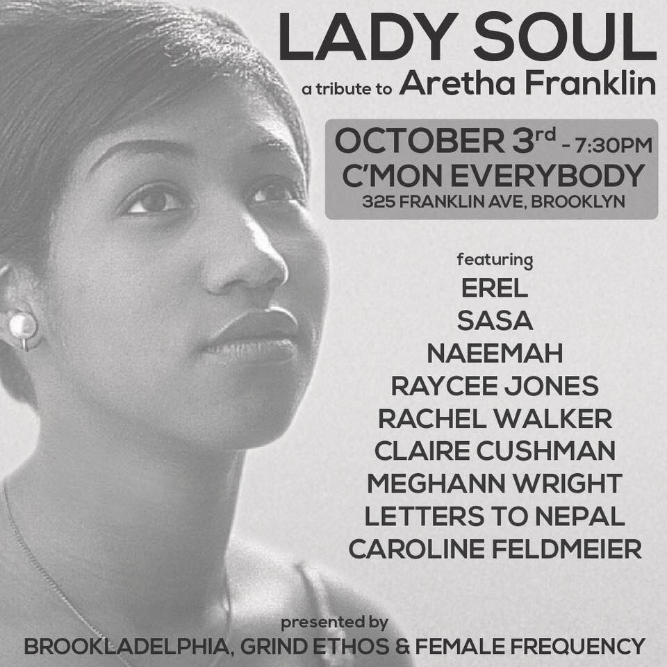 MeghannBWright's tweet photo. Tonight come to @cmoneverybodybk for @FemaleFreq x @brookladelphia x @GrindEthos tribute to @ArethaFranklin 50 yr anniversary of LADY SOUL https://t.co/qN82arDyxl