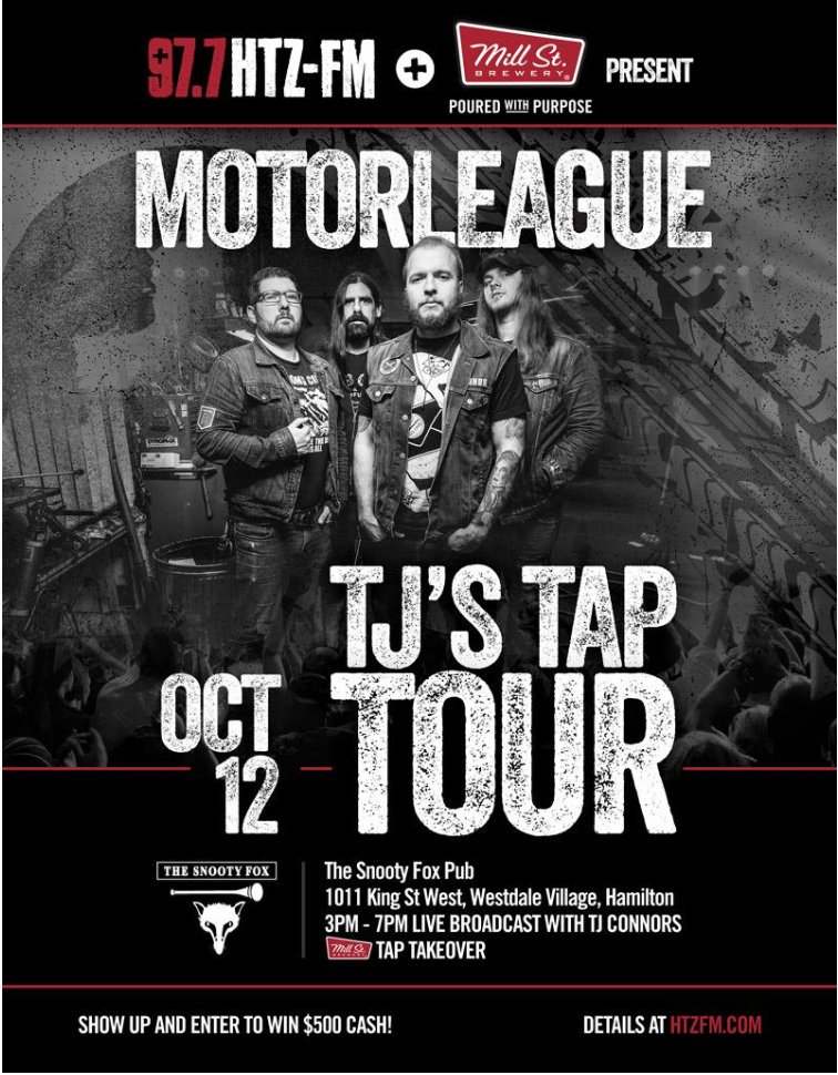 tjconnorstweets's tweet photo. .@977HTZFM/ @MillStreetBrew #TJsTapTour Stop 3 brings our good pals @TheMotorleague to @TheSnooty in Westdale Village #HamOnt. Next Friday, come down, watch the show and maybe win $500. https://t.co/Vwo2AkhCF2