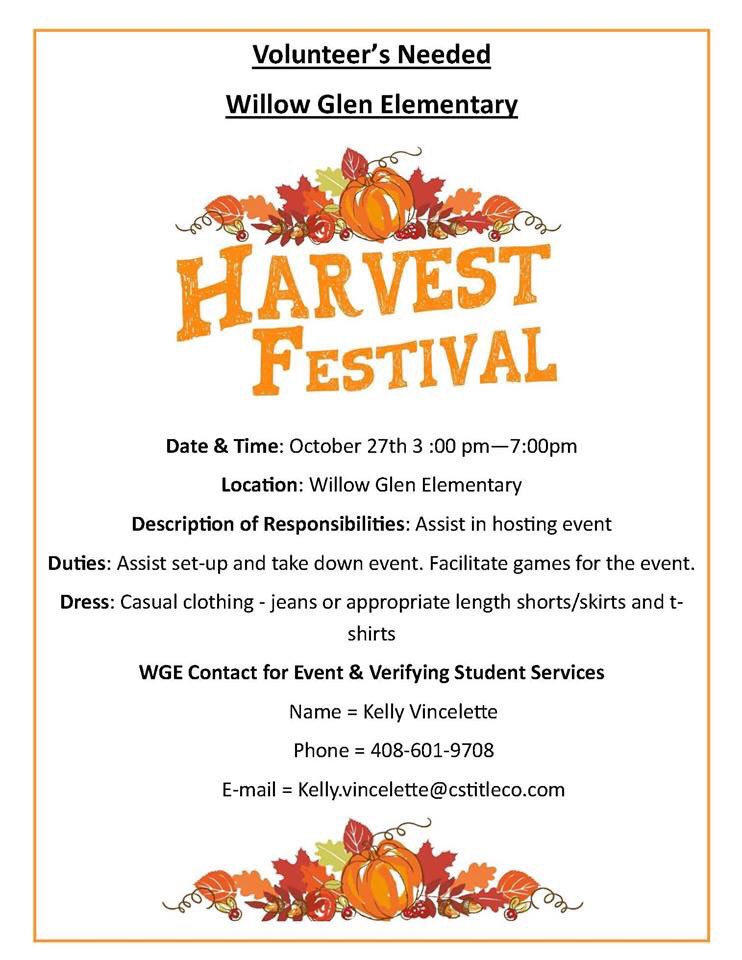 wgepta's tweet photo. Anyone have high school students needing volunteer hours? If so please have them contact Kelly at 408-601-9708. We would love their help for the Harvest Festival on October 27. Thanks! cc @WGFoundation https://t.co/swcBHmFK7A