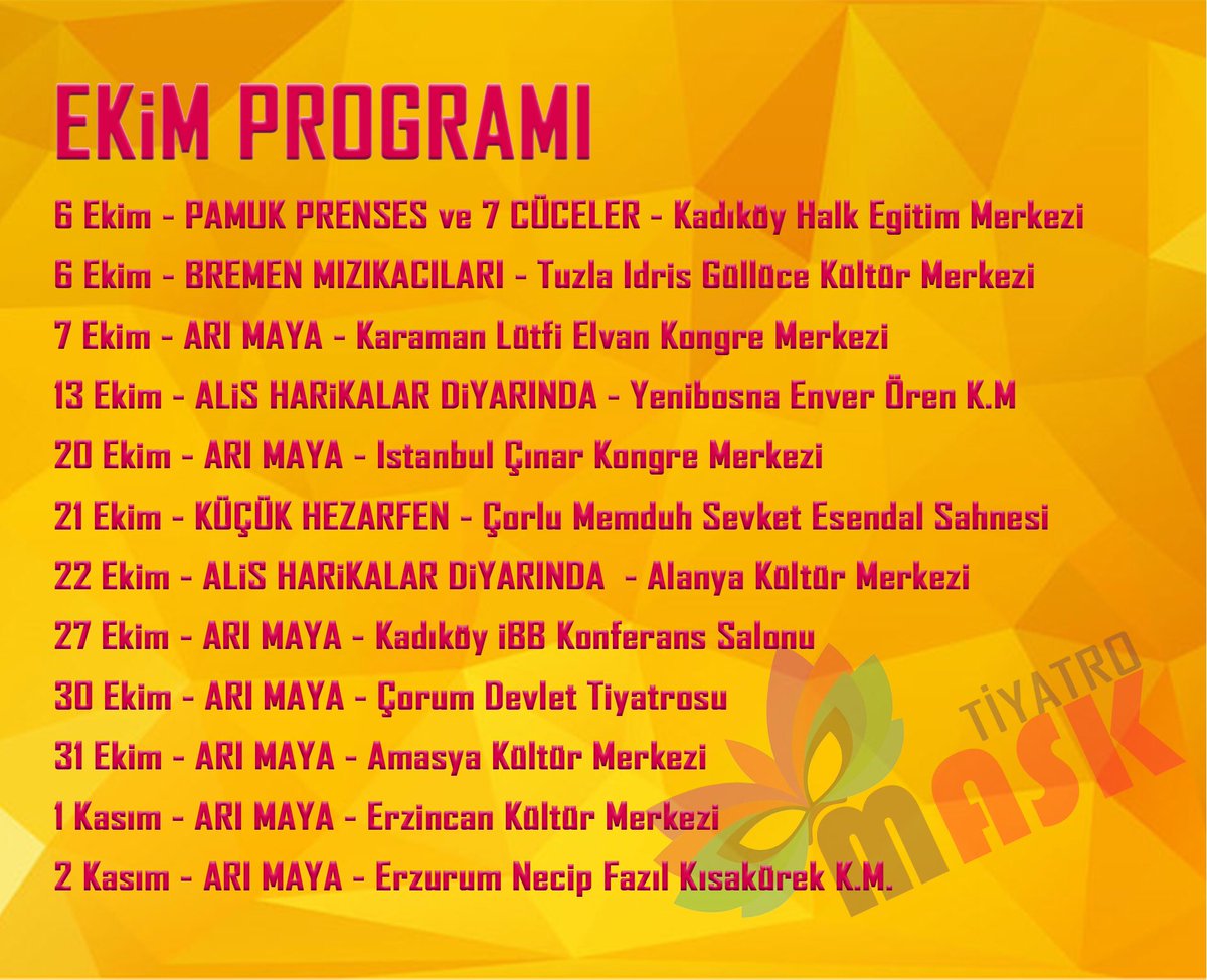 Hazır takvimler #Ekim olmuşken sezonun ilk programını paylaşmasak olmazdı😎🎭 Peki ya sizle hangi şehirde bulaşacağız? #tiyatromask