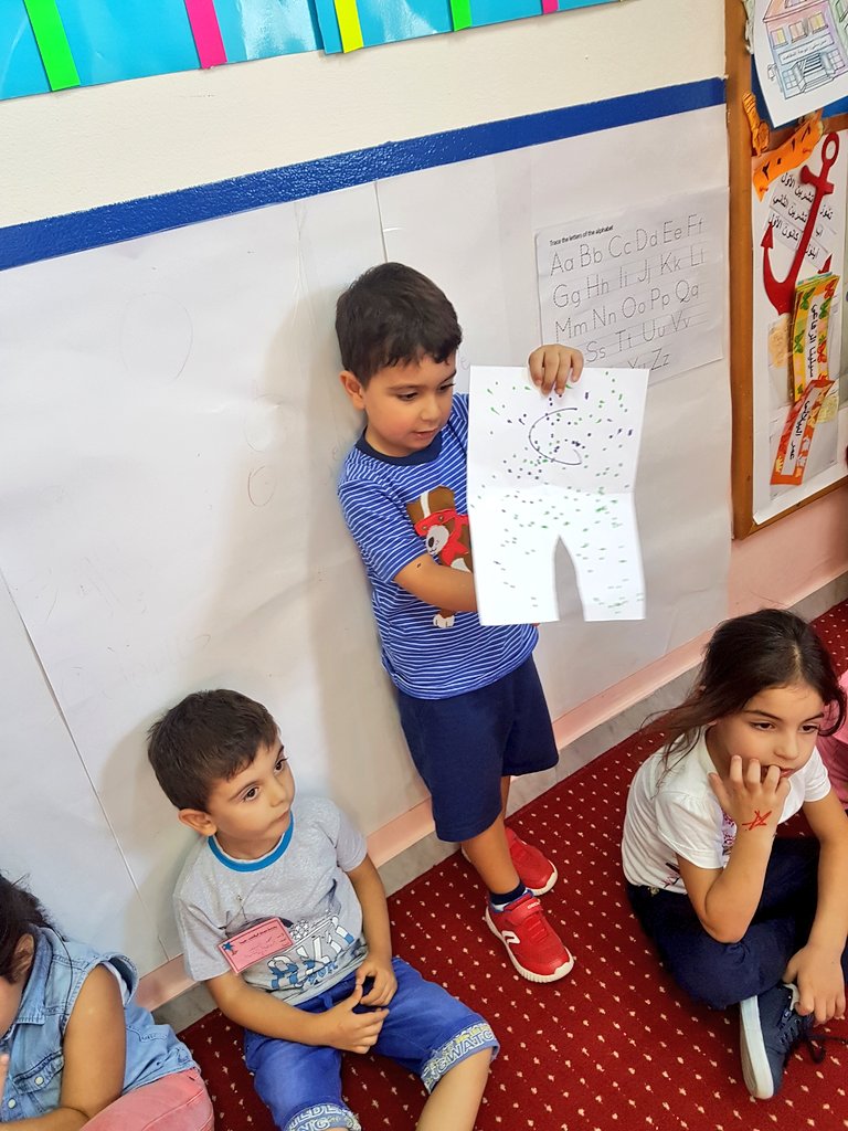 GhadaFahed2's tweet photo. Bassam presenting his creative work to his classmates #dots #vertical_line #creativity #ViewingandPresenting @DawhaHighSchool https://t.co/NLJdHmiqDi