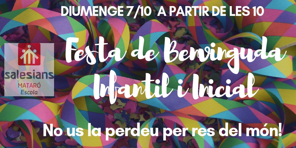 SalesiansMAT's tweet photo. Som una escola #acollidora! Des de fa una pila d’anys l’#AMPA organitza una festa de benvinguda a Infantil i a Cicle Inicial. Entreteniment garantit. No hi pots faltar: #EtsClau https://t.co/IjMeVGSJba