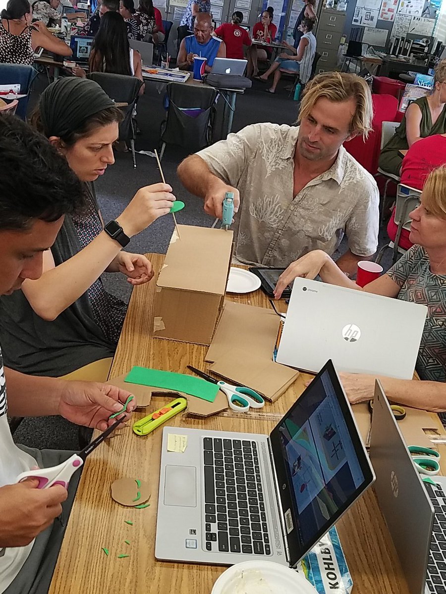 MrsR_Villanueva's tweet photo. Faculty meeting @Waialae. @melching5 leading us by doing and making cardboard automata. #makered #tinkered #edtech https://t.co/rBVx4bk5yR