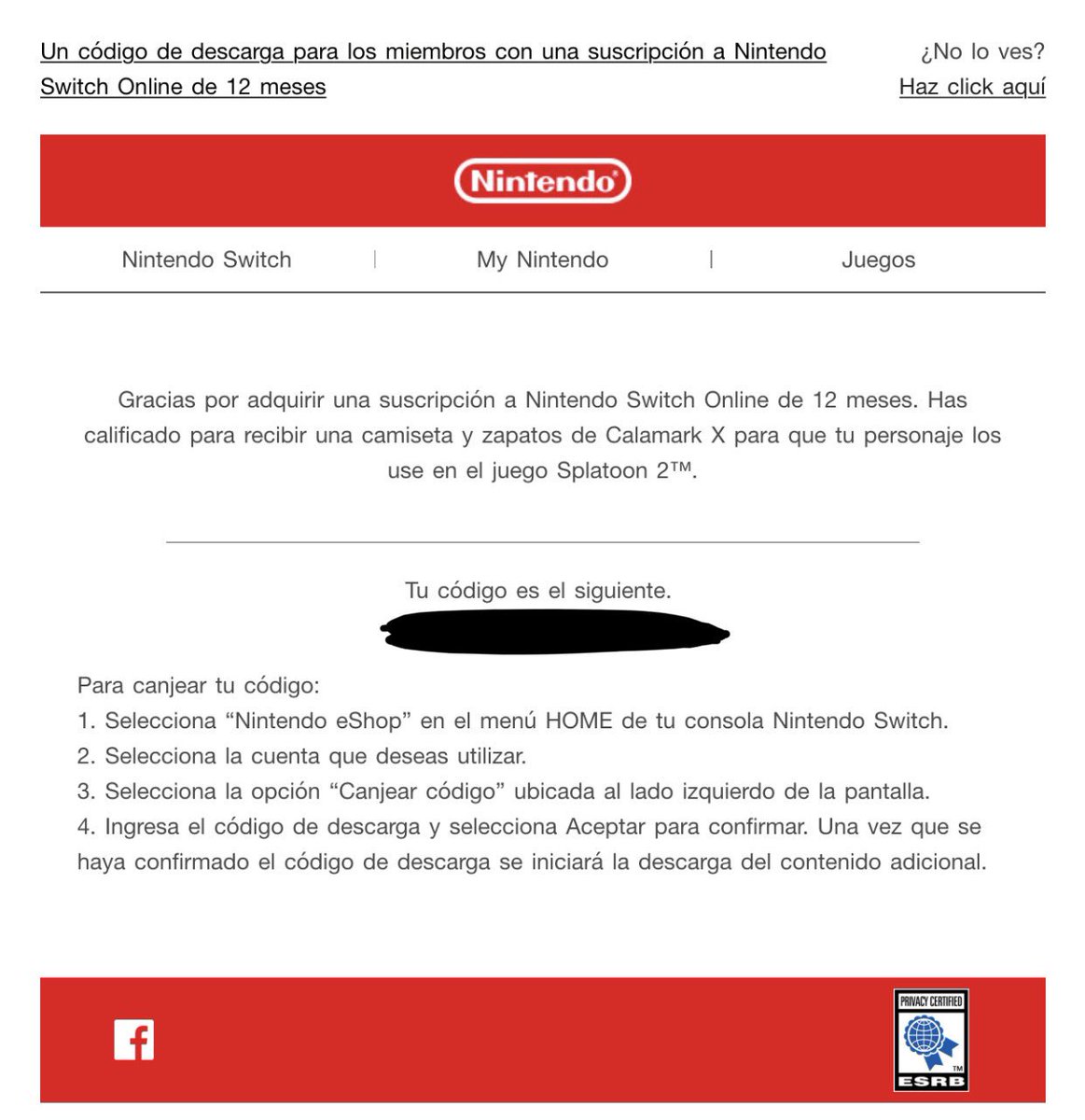 Melodioso Arte Dirección Ramón on Twitter: "Si compraron la suscripción por un año de Switch Online, Nintendo ya está mandando los códigos para la ropa de Splatoon 2 que habían anunciado :) https://t.co/91JE7DAhZX" / Twitter Melodioso Arte Dirección Ramón on Twitter: "Si compraron la suscripción por un año de Switch Online, Nintendo ya está mandando los códigos para la ropa de Splatoon 2 que habían anunciado :) https://t.co/91JE7DAhZX" / Twitter