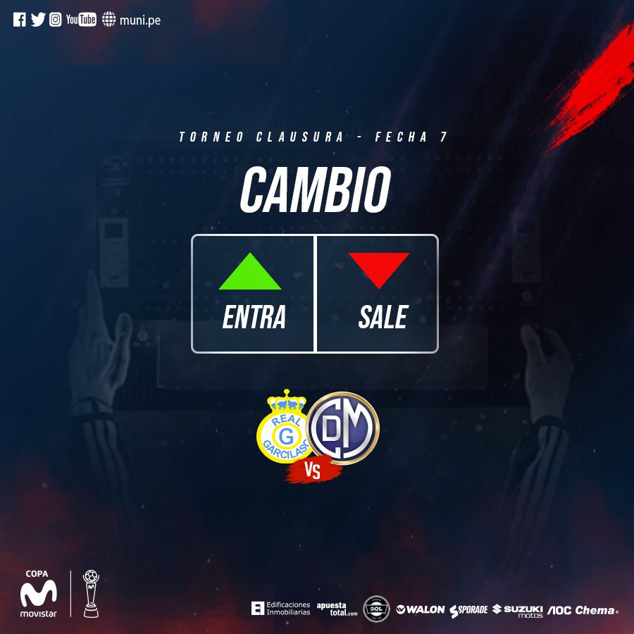 CCDMunicipal's tweet photo. #TorneoClausura2018
#RGvsCDM
#Cambio en ⚪🔴⚪ Deportivo Municipal
⬇ P. Larrauri (21) / ⬆ J. Caballero (23)
#EchaMuni
#UnaFranjaUnaPasión
#LaHistoriaLaEscribimosJuntos https://t.co/VZOmRQUJFI