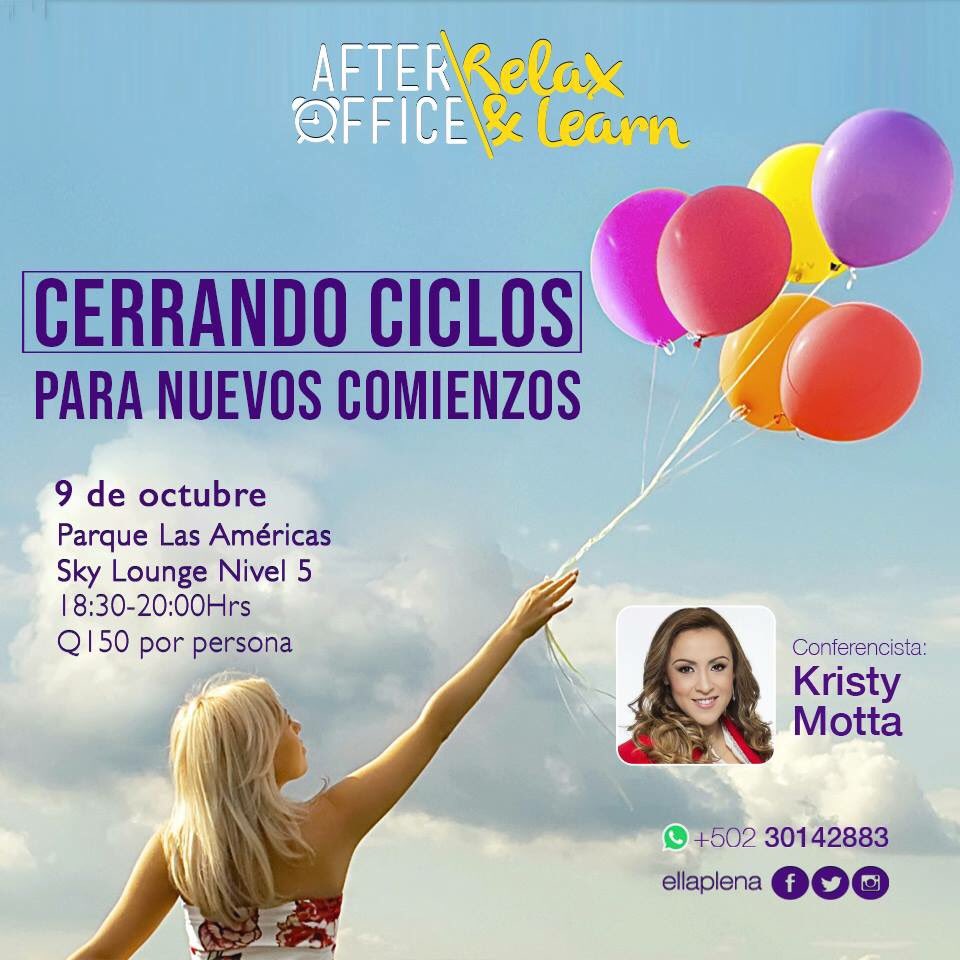 KRISTYMOTTA's tweet image. A pocos días de #AfterOffices #Relaxandlearn @EllaPlena #CierreDeCiclos estoy realmente emocionada de compartir este taller liberador y sanador. Si estás en Guatemala, te espero.
