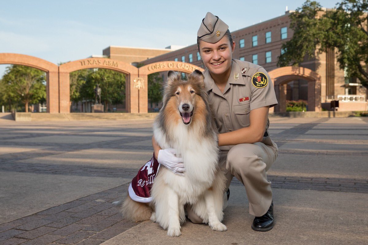 Reveille and Mia posing on the Quad
