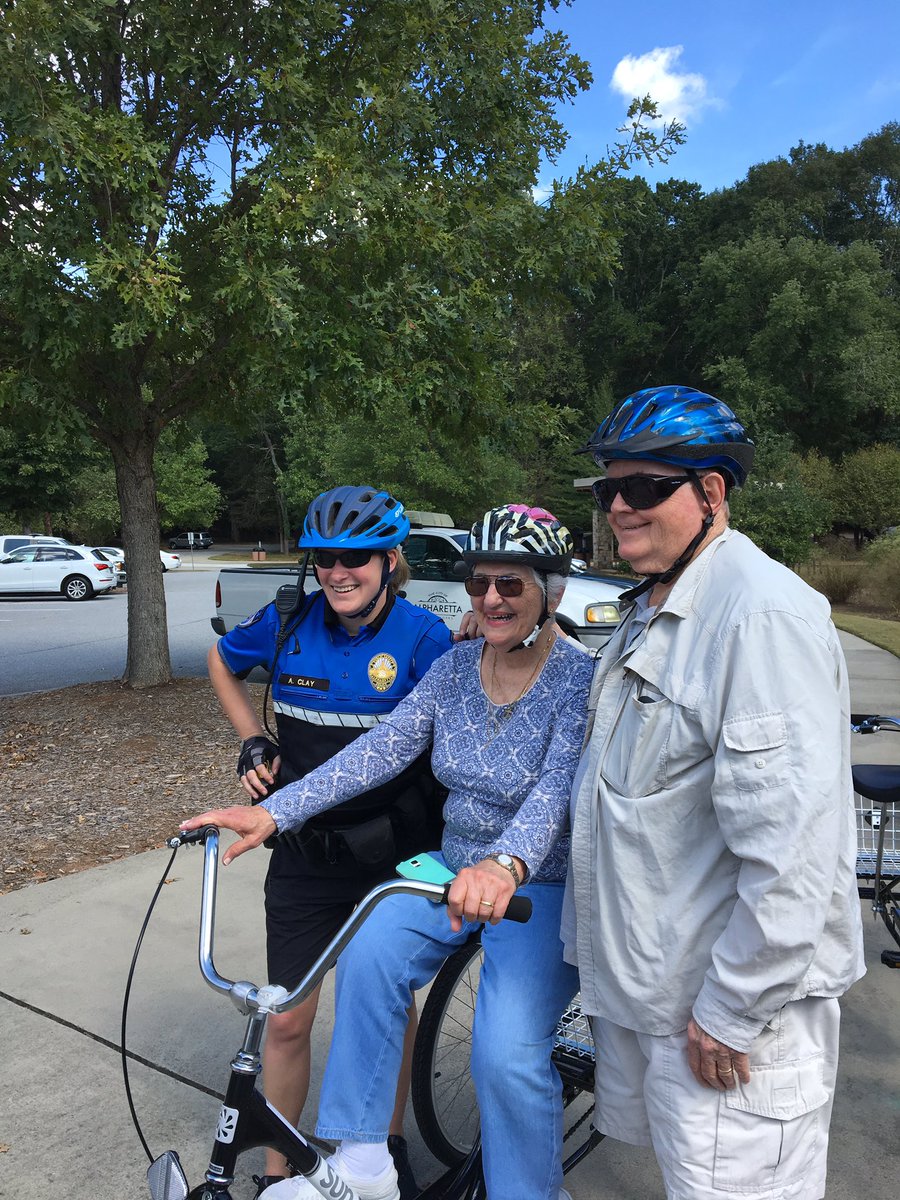 BikeAlpharetta's tweet photo. Great day Rock Mill Park on Oct2 for inaugural Senior Ride! New adult tricycles are a hit w/ Norma and Charlie! Thanks @AlpharettaParks @AlpharettaDPS #silverspokes https://t.co/1NNLKW2rOq