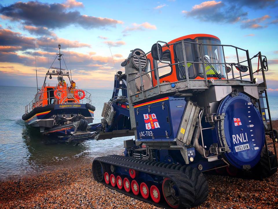 Beautiful photo taken by shore crew member @_MarkOneMusic of our volunteers  launching our #RNLIShannon lifeboat with our #Supacat #SLARS this evening.