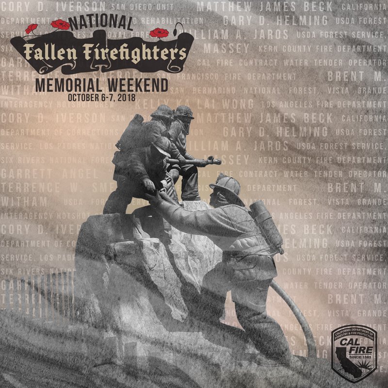 Last year, nine California first responders tragically perished in the line of duty. This weekend we pay tribute to them, and so many others nationally, as we honor their memory during the 37th Annual National Fallen Firefighters Memorial Weekend.