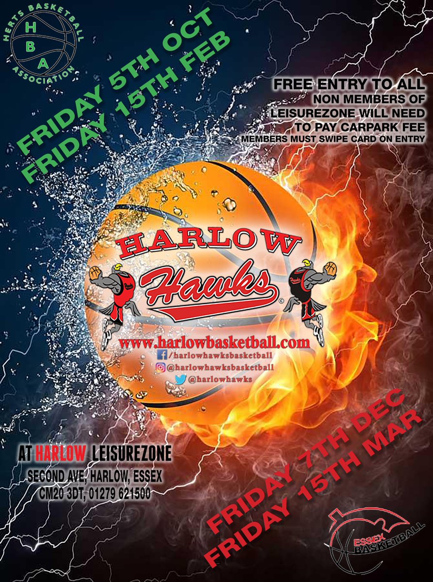 Hawks Men host the 1st of 4 Games <a href="/HLeisurezone/">Harlow Leisurezone</a> with the bleachers out, this Friday 5th. Doors open 8PM and its FREE ENTRY. In game commentary and raffle back by popular demand.