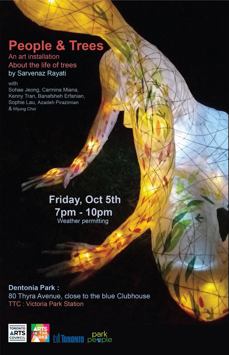 TheCypressTree's tweet photo. #peoplentrees Extended_ This Friday, Oct 5th Only✨
From 7pm-10pm @DentoniaPark.
TTC: Victoria Park station @TorontoArts @artsinparksTO @TorontoPFR @TOArtsFdn @TOParksandTrees @canartca @Janet_Davis @nuitblancheTO #artinstallation #lifeoftrees #sarvenazrayati https://t.co/Od3Ljb9DWC