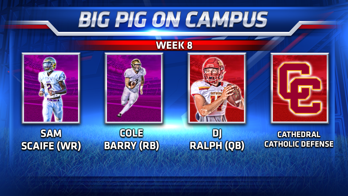 KUSIPPR's tweet photo. Who do you think will be the week 8 Big Pig on Campus?
The Cox communications game of the week is @CCHSDONS VS @saints_info 
Cast your vote here: https://t.co/QRrmmDn4eY https://t.co/XH7PLiOwXq