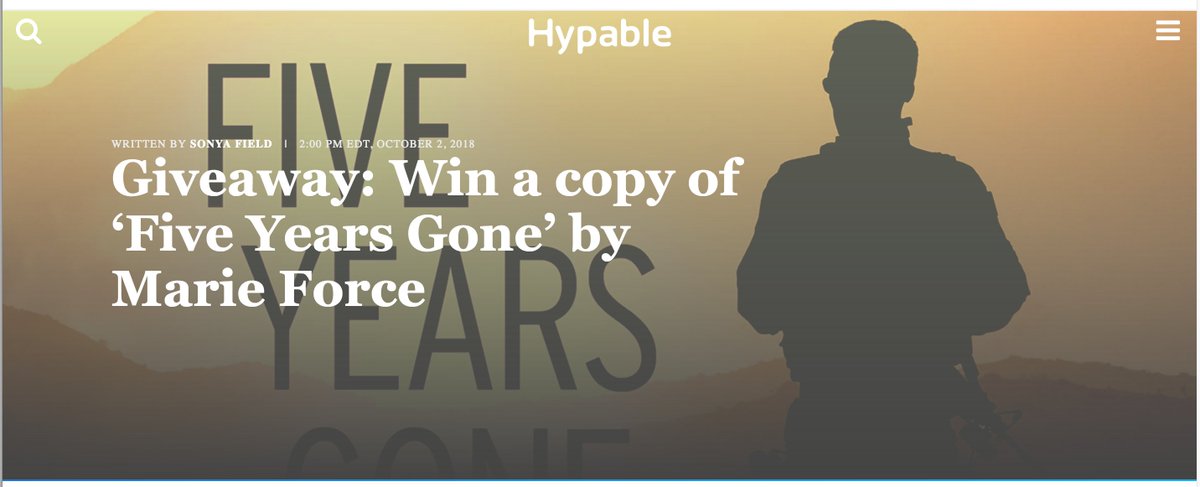 JessicaE_PR's tweet photo. Go enter this GIVEAWAY!! Enter to win one of TWO copies of FIVE YEARS GONE by Marie Force on Hypable! https://t.co/KXe8CZEVsI @InkSlingerPR #giveaway #FiveYearsGone https://t.co/IAymX2emTf