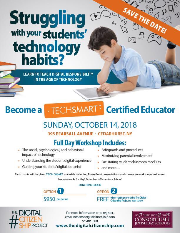 Join fellow #Jewish educators from Chicago, Cleveland, Toronto, NY/NJ and beyond for our annual fall training in #DigitalCitizenship! <a href="/ADigitalCitizen/">Digital Citizenship</a> <a href="/TemimaF/">temima feldman</a> <a href="/PrizmahCJDS/">Prizmah-CJDS</a> <a href="/covenantfn/">Covenant Foundation</a> <a href="/AVICHAIFDN/">AVI CHAI Foundation</a> <a href="/NewCAJE/">NewCAJE</a> <a href="/TheCoJDS/">CoJDS</a> <a href="/AzrieliG/">Azrieli Graduate School</a>