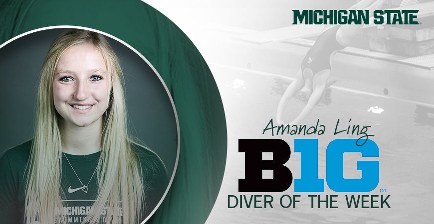 MSUswimdive's tweet photo. With NCAA DI qualifying scores against Iowa last Friday, sophomore Amanda Ling was named Big Ten Co-Diver of the Week!! #GroGreen #GoAmanda https://t.co/4uZzEtI6fU