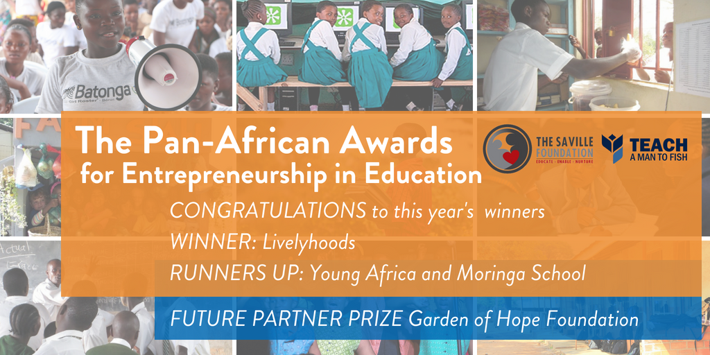 Congratulations to the Pan African Award Winners 2018.
WINNER: LivelyHoods <a href="/livelyhoodsorg/">LivelyHoods</a>
RUNNERS UP: Young Africa <a href="/YAdirectors/">Dorien Beurskens | Young Africa</a> and Moringa School <a href="/moringaschool/">Moringa School</a>
FUTURE PARTNER PRIZE: Garden of Hope Foundation <a href="/GardenofhopeFdn/">Garden of Hope Foundation</a>