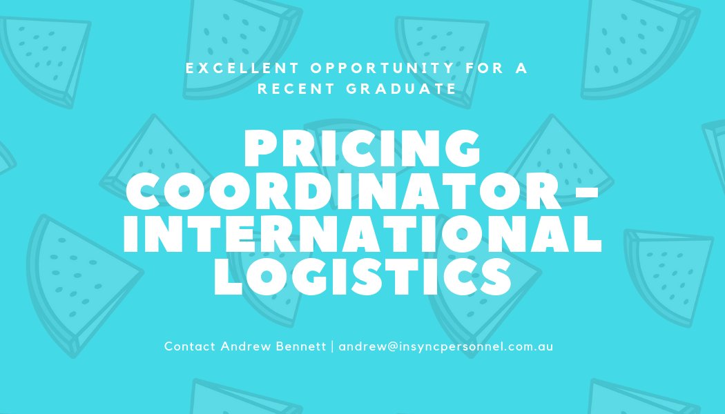 InsyncPersonnel's tweet image. Are you a recent Graduate looking for your first position? We have a graduate role to join the Commercial team of an Australian owned logistics provider. This Pricing Coordinator role provides a career opening within International Logistics. #freight #gradjobs #gradcareers