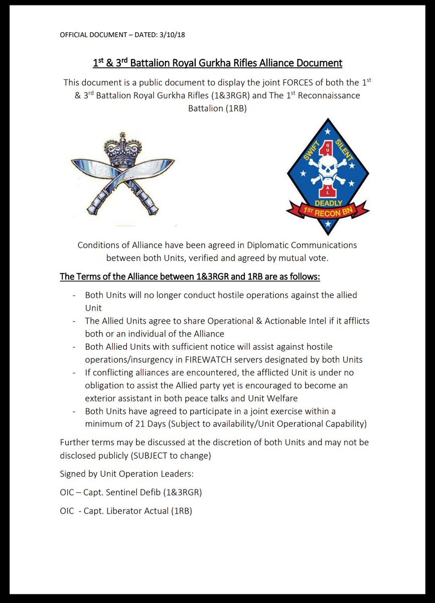 1BRGROMST's tweet photo. @MilsimNews @TrueMilsimNews @yvo_impy 
Alliance with 1st Reconnaissance Battalion secured. May both Units prosper under this new alliance agreement https://t.co/mVqSddqUwu
