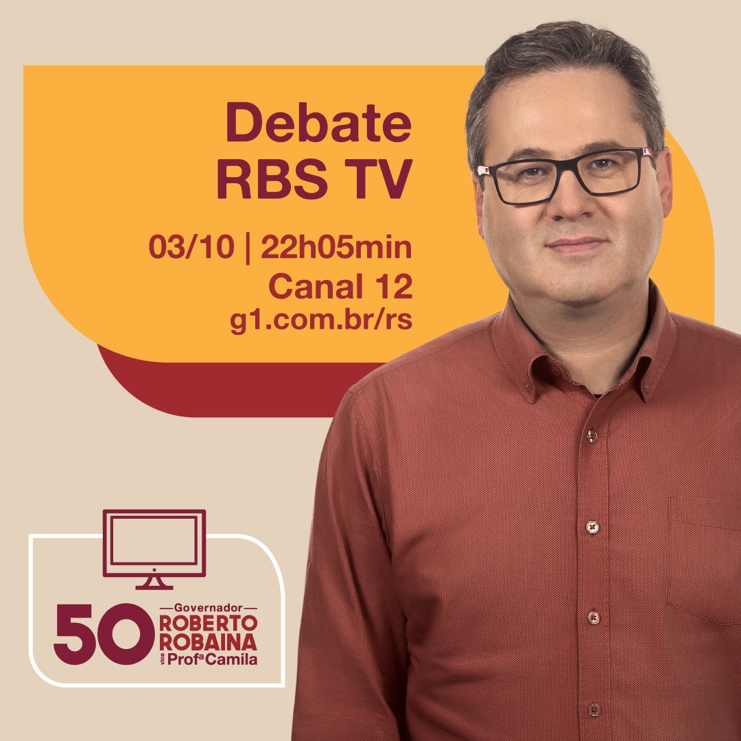 RobertoPSOL's tweet photo. DEBATE NA RBS TV

Hoje, a partir das 22h05min, participo na RBS TV do último debate do 1° turno da eleição. Com a tua audiência e apoio nas redes, poderemos levar as nossas propostas para mais e mais pessoas.

#RobainaNaRBSTV
#Eleicoes2018 
#DebateRS
#RobainaGovernador50 https://t.co/Rpb8c8BEYb