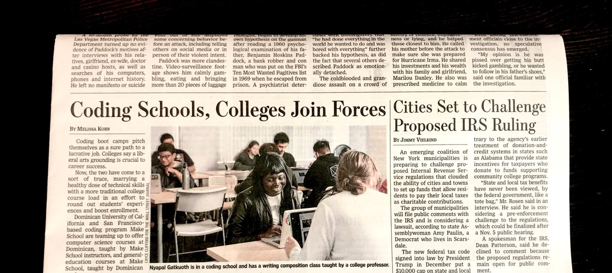 MakeSchool's tweet photo. We were thrilled to announce in Monday’s Wall Street Journal (@WSJ) that Make School is now accepting applications for our new Bachelor in Applied Computer Science degree program! Here's our blog post that shares the full story: https://t.co/3DAiZBT3Ky #ComputerScience #College https://t.co/zE6eUCrsbs