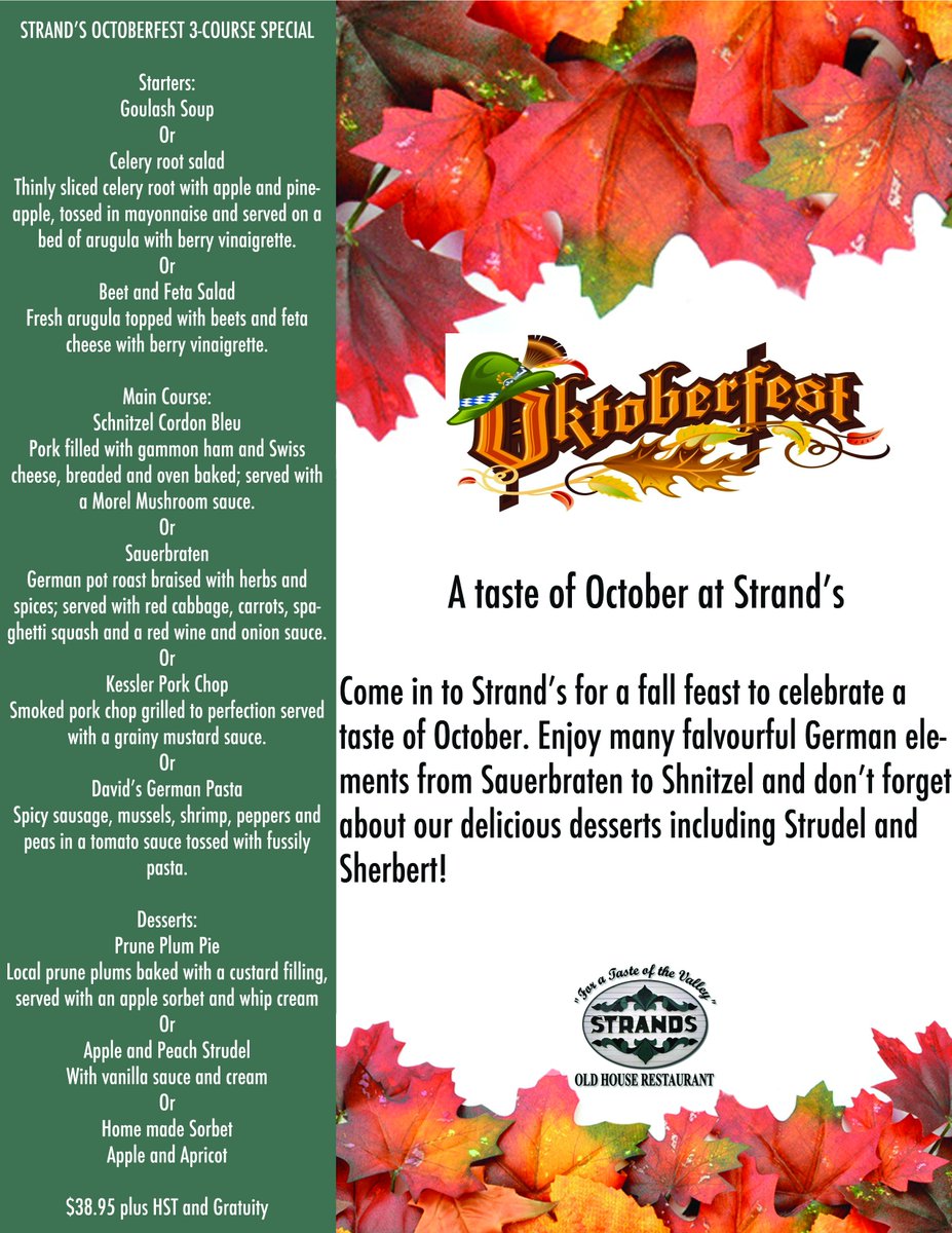 October is a great month for eating out! Stop in and enjoy our Octoberfest offerings.

#fallfeast #octoberfest #germanfood #eatoutinvermere #invermerepanorama #shareinvermere #columbiavalleybc #downtowninvermere