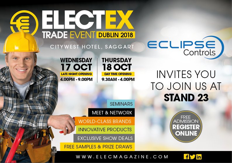 Vision_Techie's tweet photo. Visit Eclipse Controls on Stand 23 at the ElecTex show in CityWest Hotel on the 17th &amp; 18th October. Our team will be on hand to discuss your specialist lighting and controls requirements. Eclipse Controls are the Value Added Partner for Signify specialist lighting and controls. https://t.co/pz5gIlPyyF