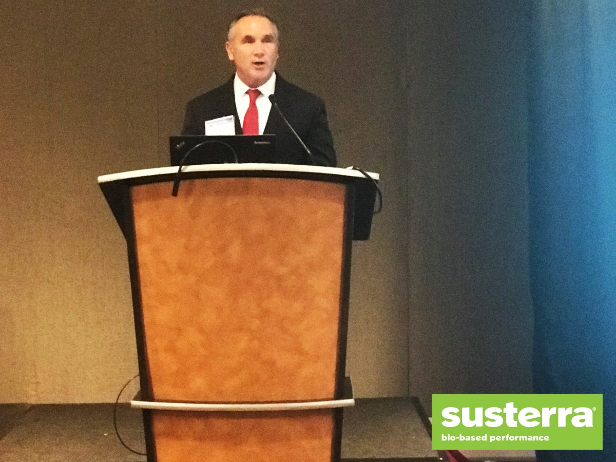 SusterraPDO's tweet photo. Our very own Steve Hurff speaks on the subject of bio-based coating and adhesive applications during #PolyCon18 in Atlanta, GA, hosted by @accpolyurethane. #SusterraPerforms #PerformanceIsInOurNature #biobased https://t.co/uDB7GeG2tW
