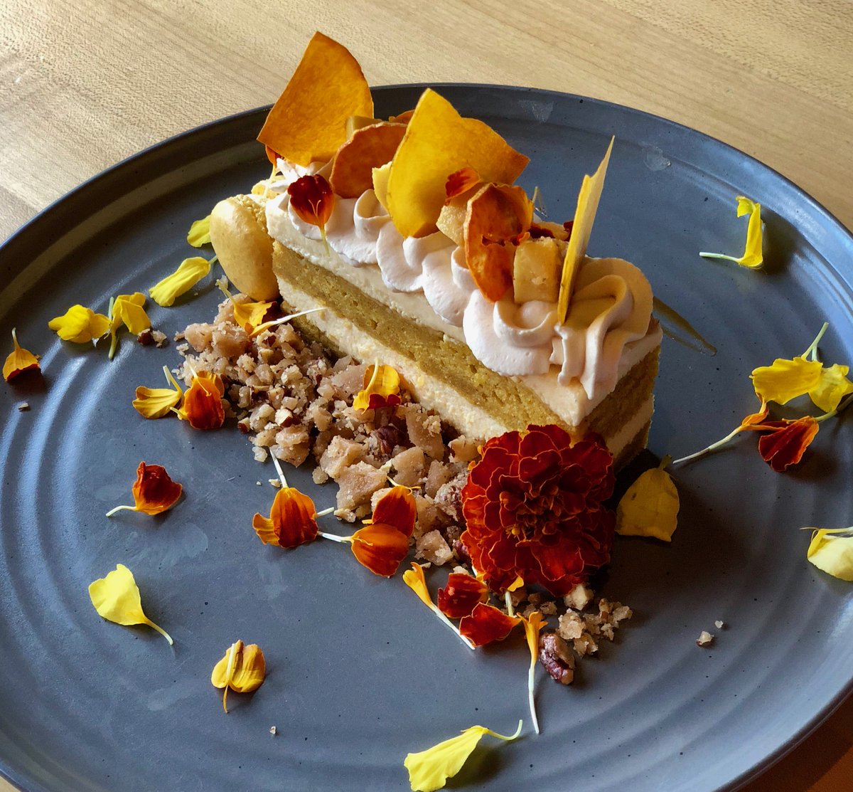 1416LaGrange's tweet photo. Indulge in our scrumptious new Pumpkin Mousse Layer Cake with butternut squash wafer, pumpkin macaroon, cajeta cream #pumpkinspicedessert #newfallmenu #1416lagrange #deliciousdessert  #dessertporn https://t.co/uOtOQRRhCx