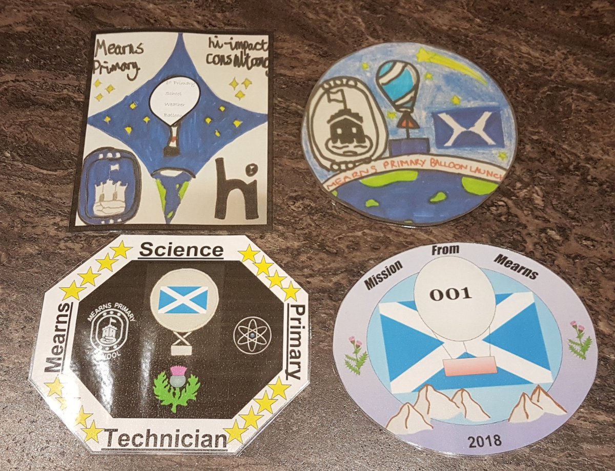 Glazgow's tweet image. @Mearns_Primary @hiimpactconsult #missionfrommearns patches ready to join the payload for tomorrow's flight. #MPSSTEM