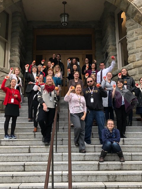 waOSPI's tweet photo. We got our #WAAppleCrunch on today! Thanks team! #TeamOSPI @WSDAgov #TasteWADay #OSPIChildNutrition #WAedu https://t.co/DDwQOrdGgj