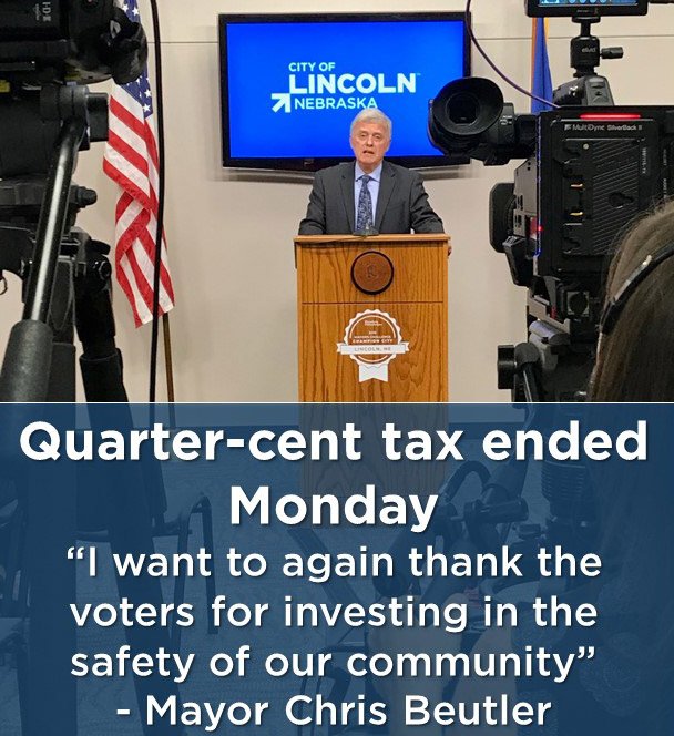 CityOfLincoln's tweet photo. #LNK quarter-cent tax ended Monday. @ChrisBeutler thanks the community for success of the public safety sales tax: https://t.co/dMD3MqdBMM https://t.co/TVMETatMaH