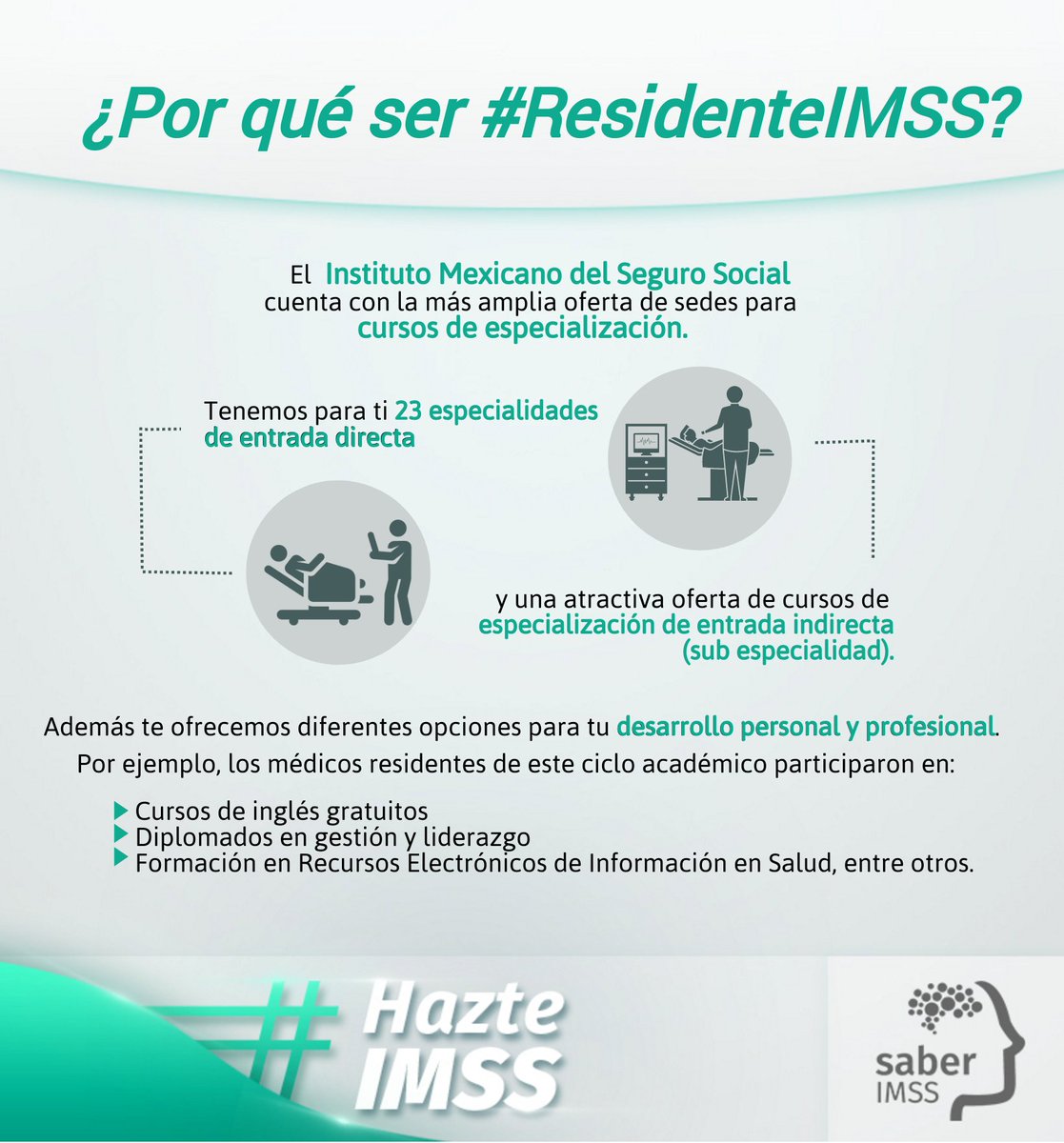 Saber_IMSS's tweet photo. Si presentaste la XLII edición del ENARM 2018, te invitamos a ser parte del IMSS. Tenemos 23 especialidades de entrada directa para ti. #HazteIMSS. https://t.co/b5OwJftJU9 https://t.co/PDypLgTTcv